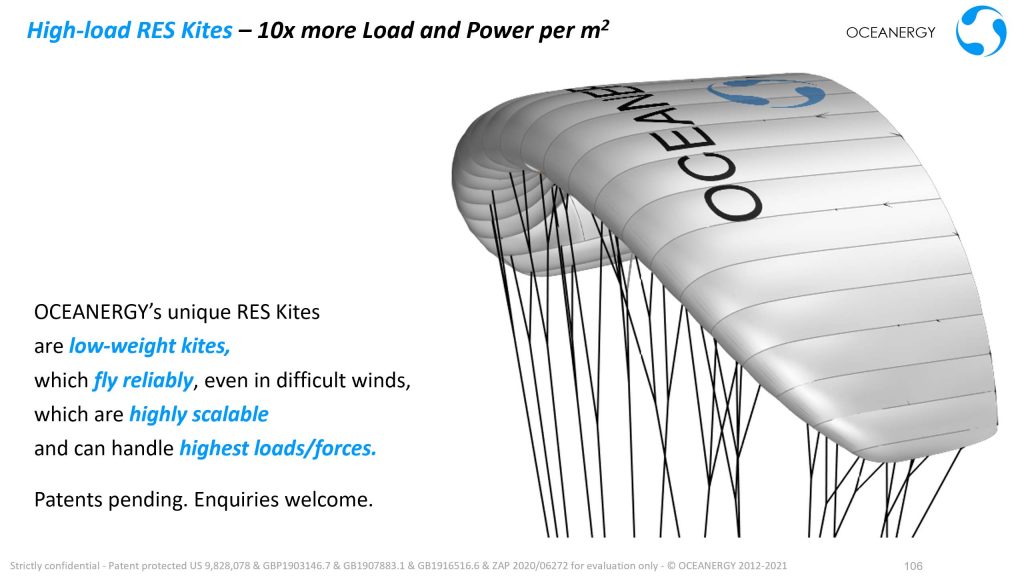 OCEANERGY's RES Kites fly in low winds and deliver highest load and power